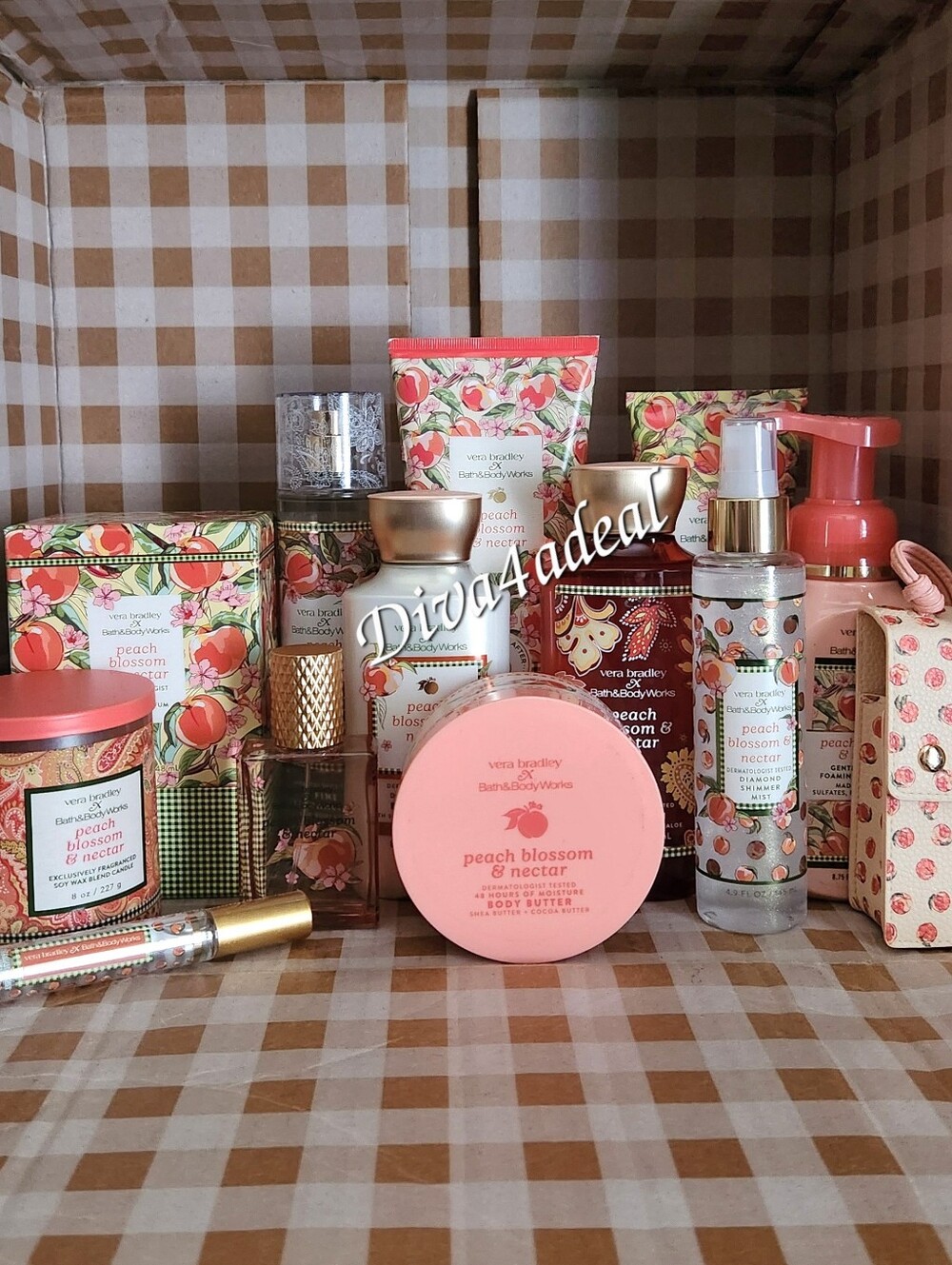 Bath & Body Works X Vera Bradley PEACH BLOSSOM & NECTAR 12PC Collection Bun